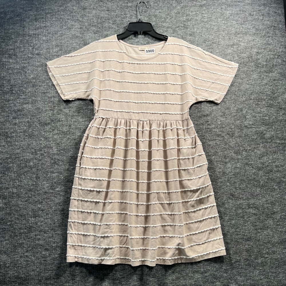 Inherit Clothing Company Tan Scalloped Lace Trim Pocket Dress Medium Modest